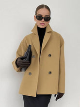 Aurohaya Elegant Woolen Double Breasted Coat for Women Casual & Chic Fall/Winter Outerwear